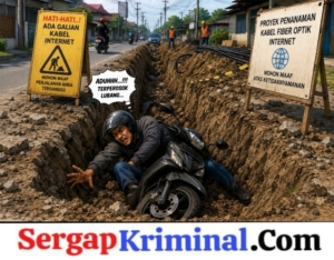 Warga Terperosok Lubang Bekas Galian Pipa Kabel Di Jalan Lintas Medan Banda Aceh Kota Langsa.